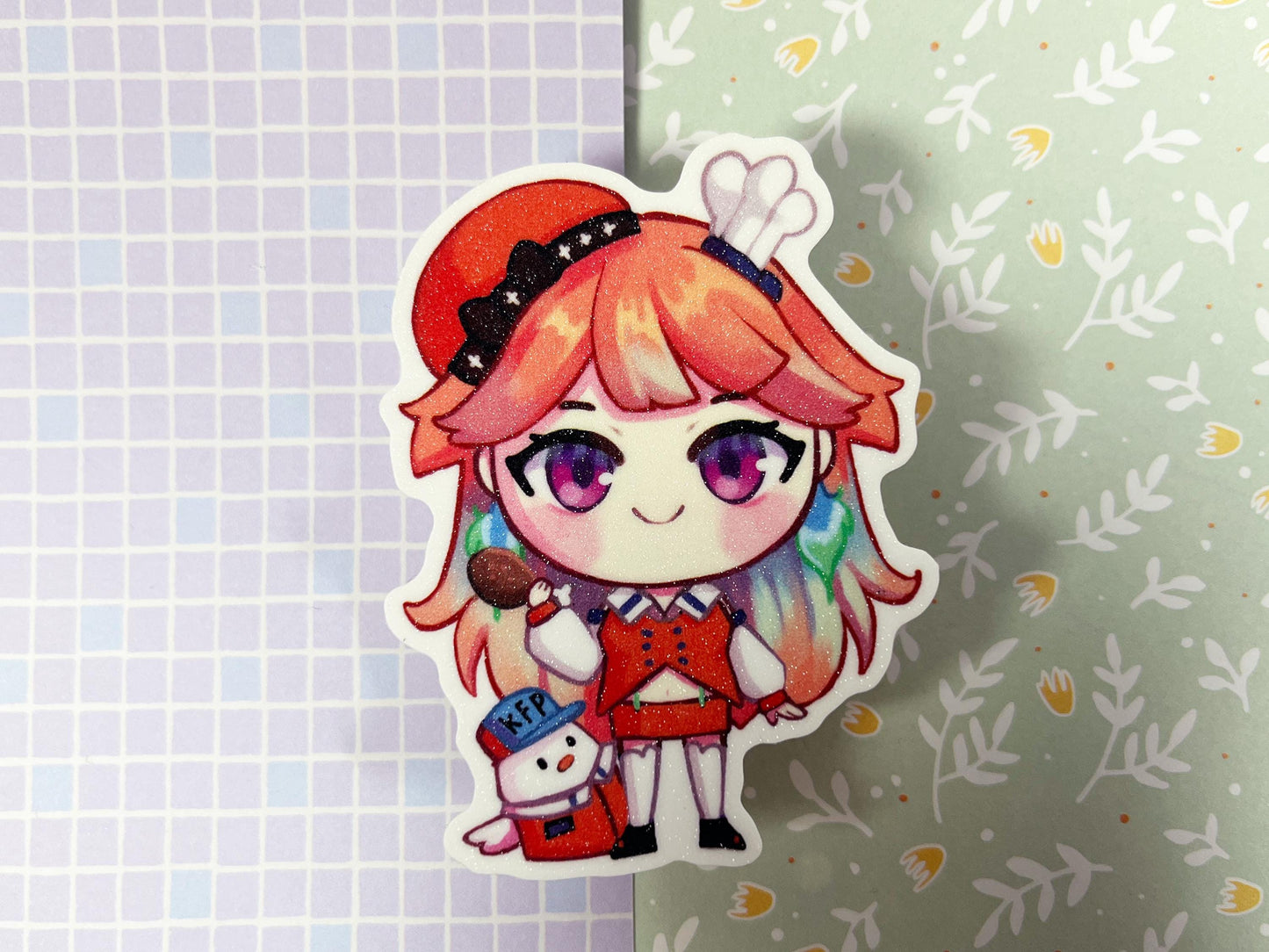 Vtuber Stickers Gura and Kiara  | 8CM Sticker glitter Vinyl