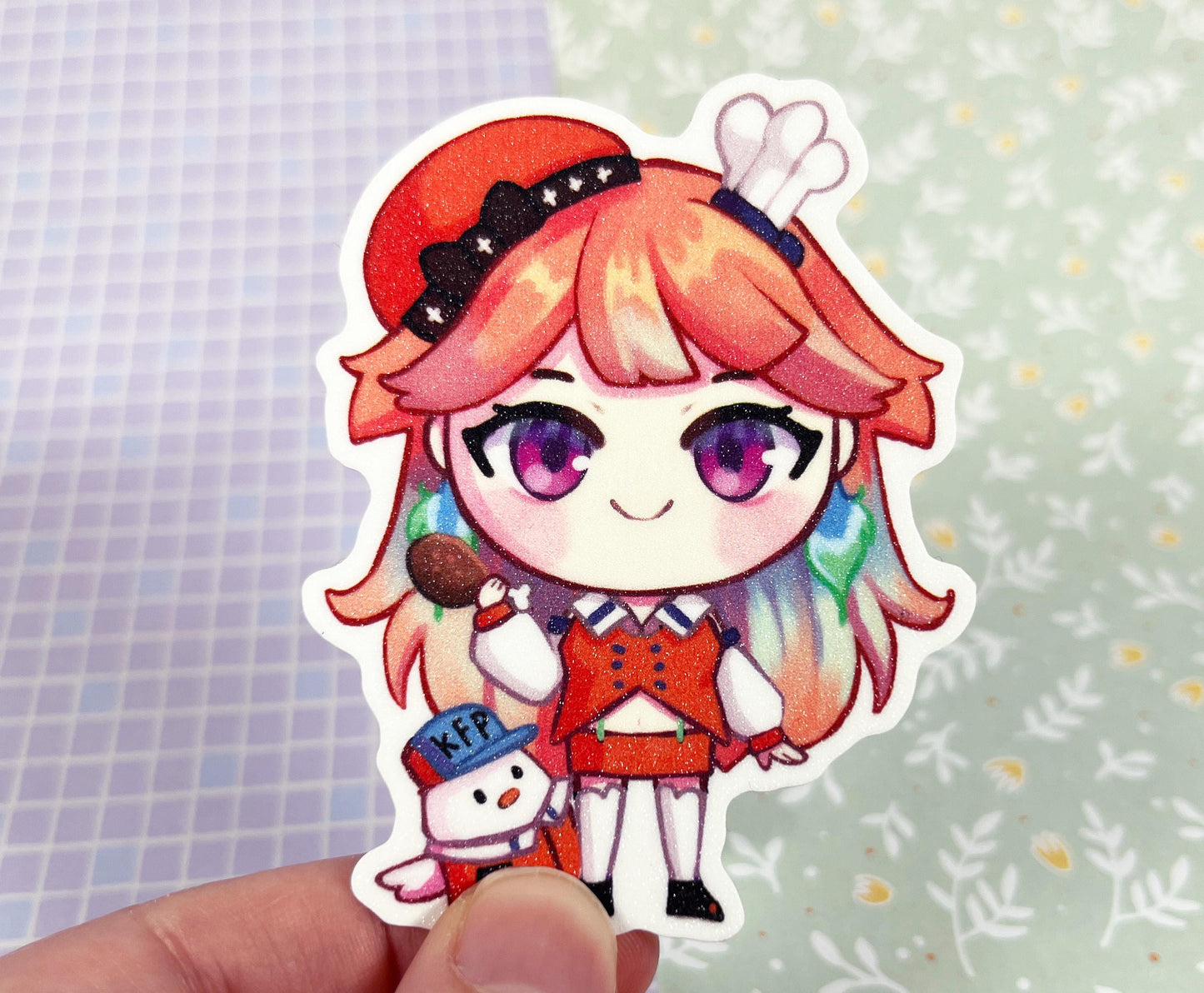 Vtuber Stickers Gura and Kiara  | 8CM Sticker glitter Vinyl