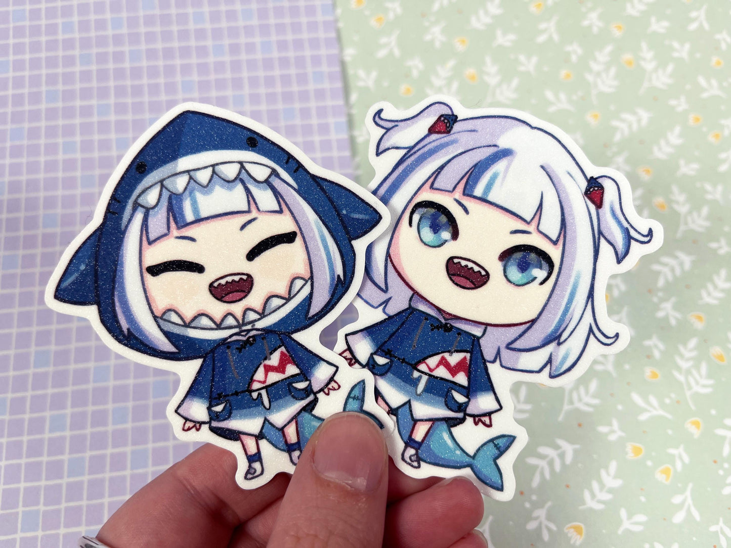 Vtuber Stickers Gura and Kiara  | 8CM Sticker glitter Vinyl