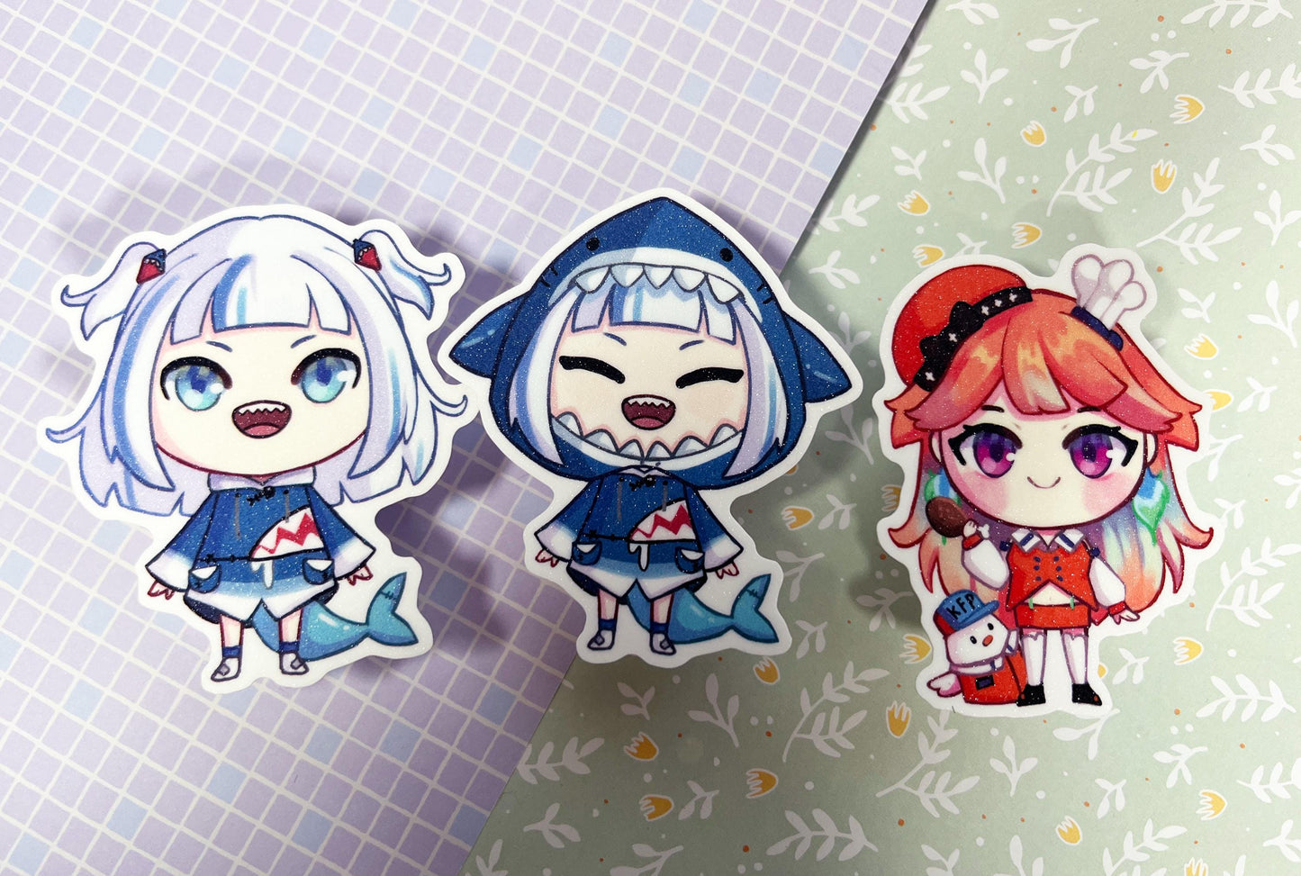 Vtuber Stickers Gura and Kiara  | 8CM Sticker glitter Vinyl