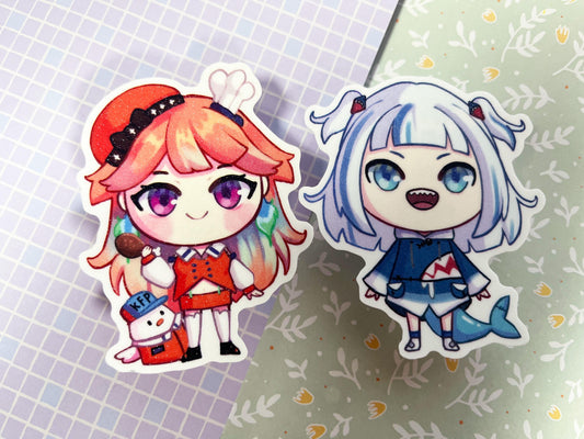 Vtuber Stickers Gura and Kiara  | 8CM Sticker glitter Vinyl