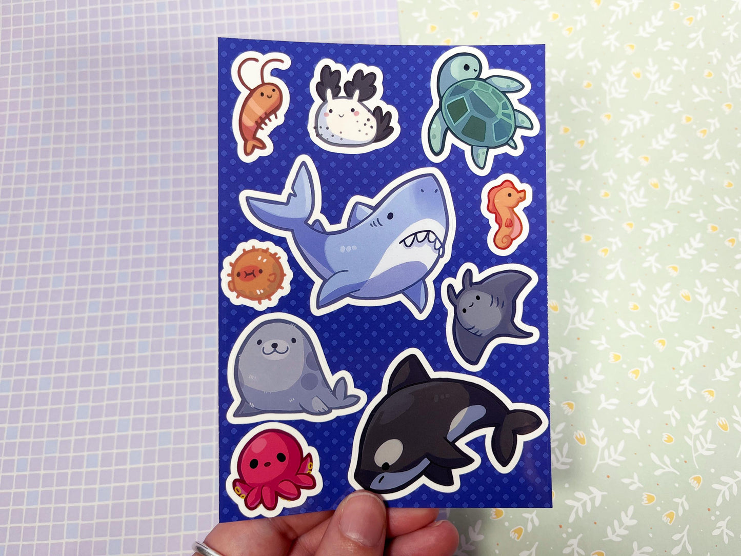Cute sea creatures Sticker sheet / size A6