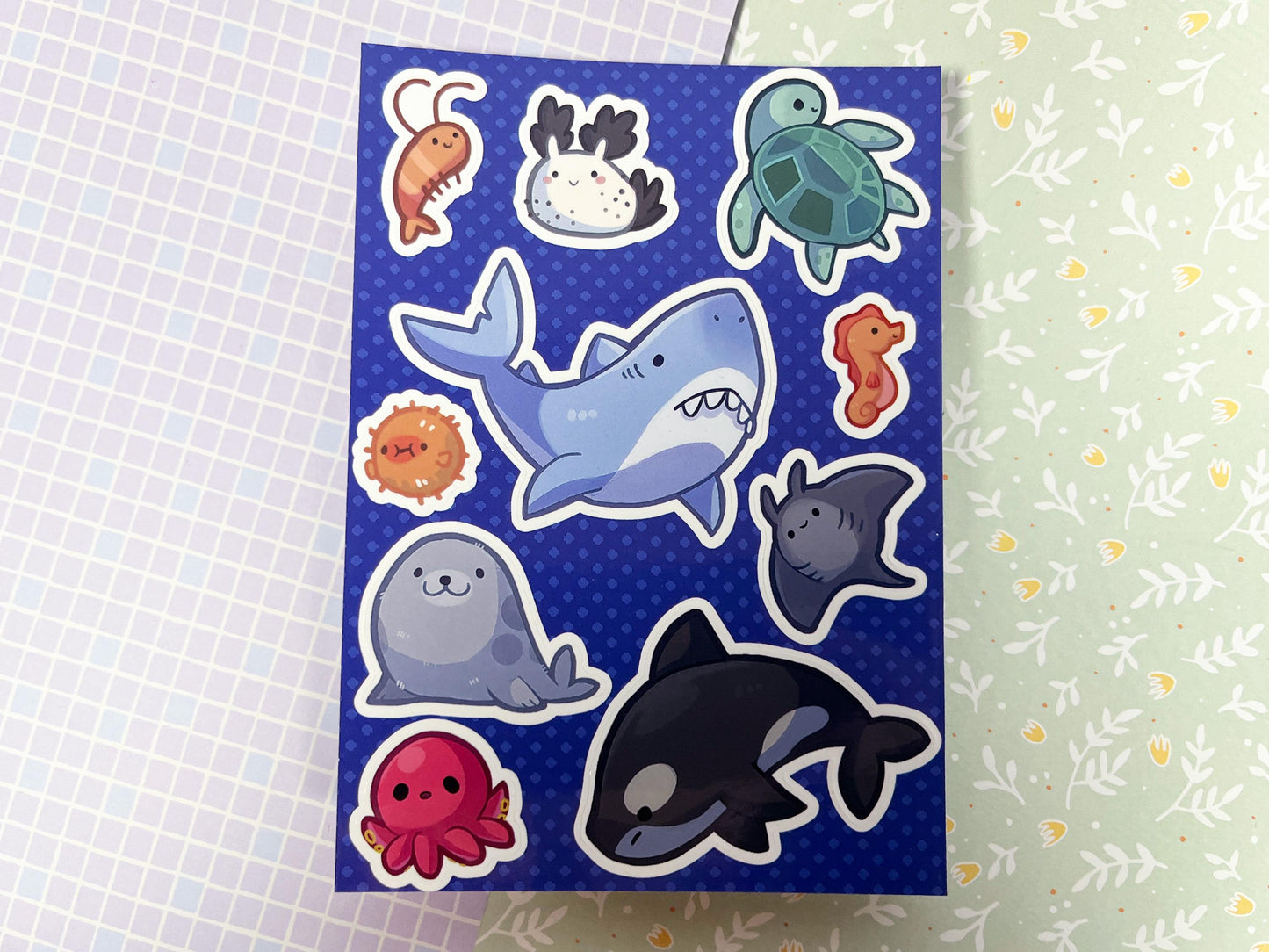 Cute sea creatures Sticker sheet / size A6