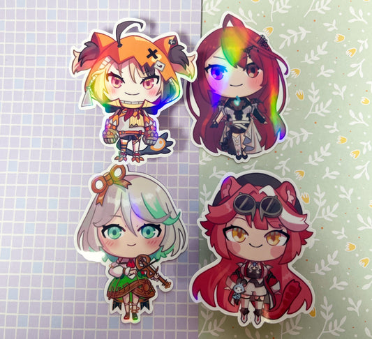 Vtuber Stickers holo justice  | Elizabeth, Cecilia, Gigi, Raora |   8CM Sticker glitter Vinyl