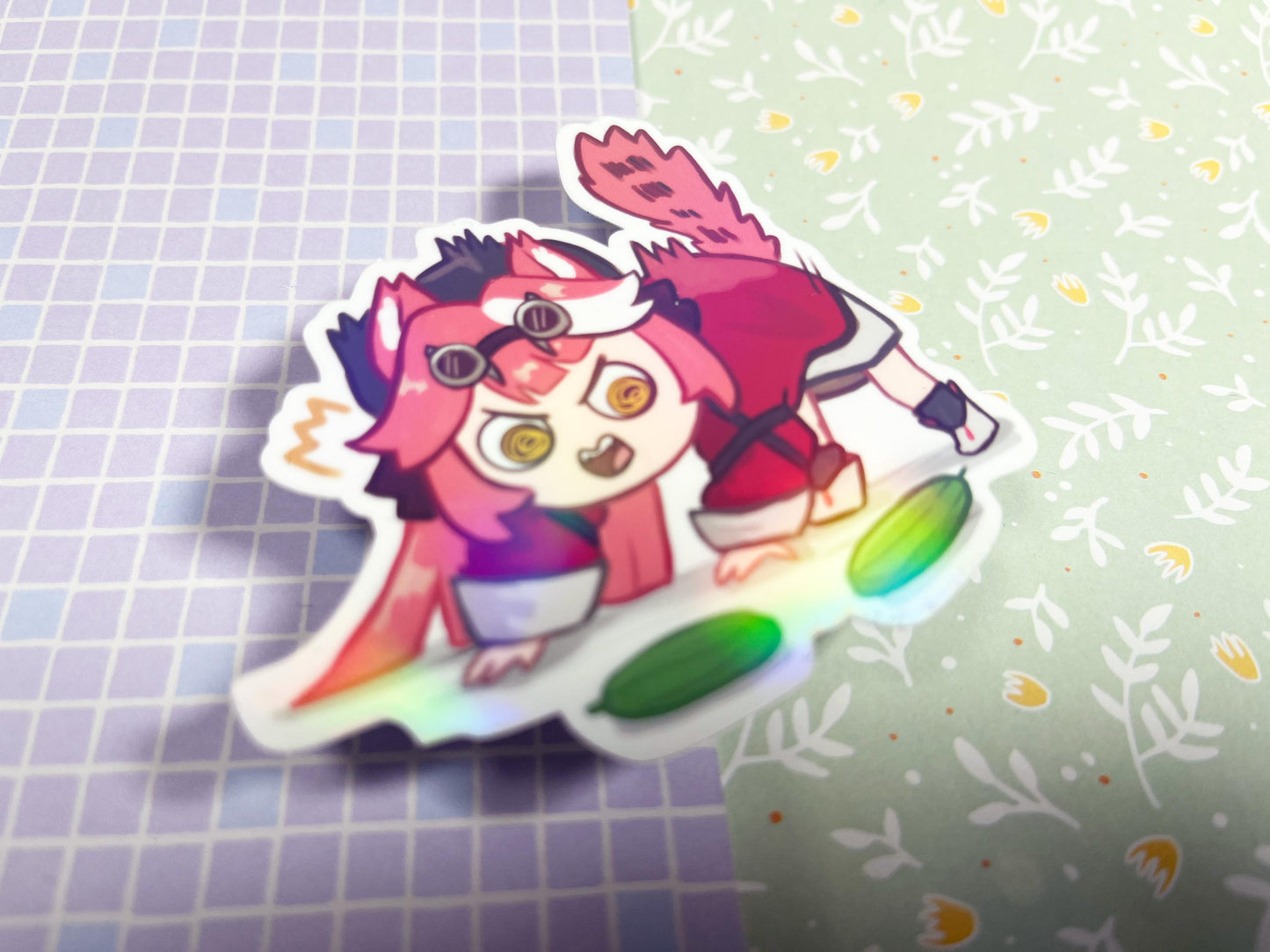 Vtuber Stickers holo justice  | Raora no Cucumber |   8CM Sticker glitter Vinyl