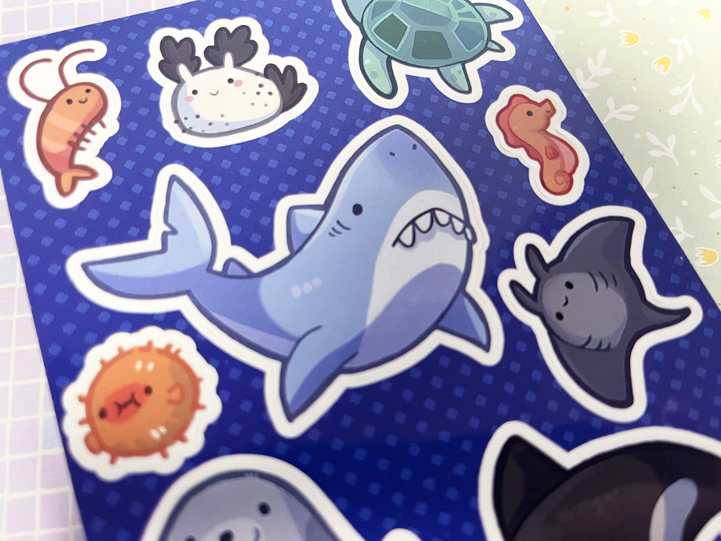 Cute sea creatures Sticker sheet / size A6