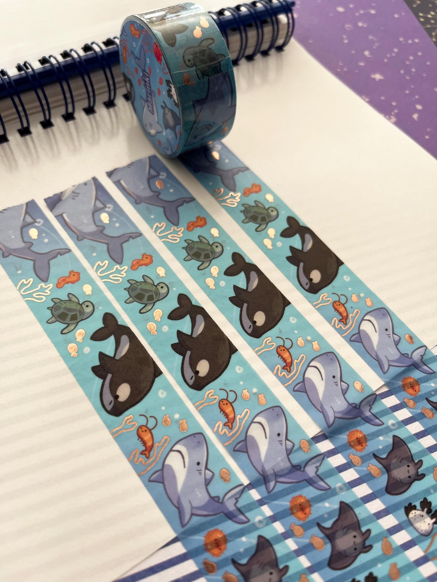 Sea theme sharks, orca, sea bunnie and more - Rose Gold Foil Washi Tape - 2cmx1000cm