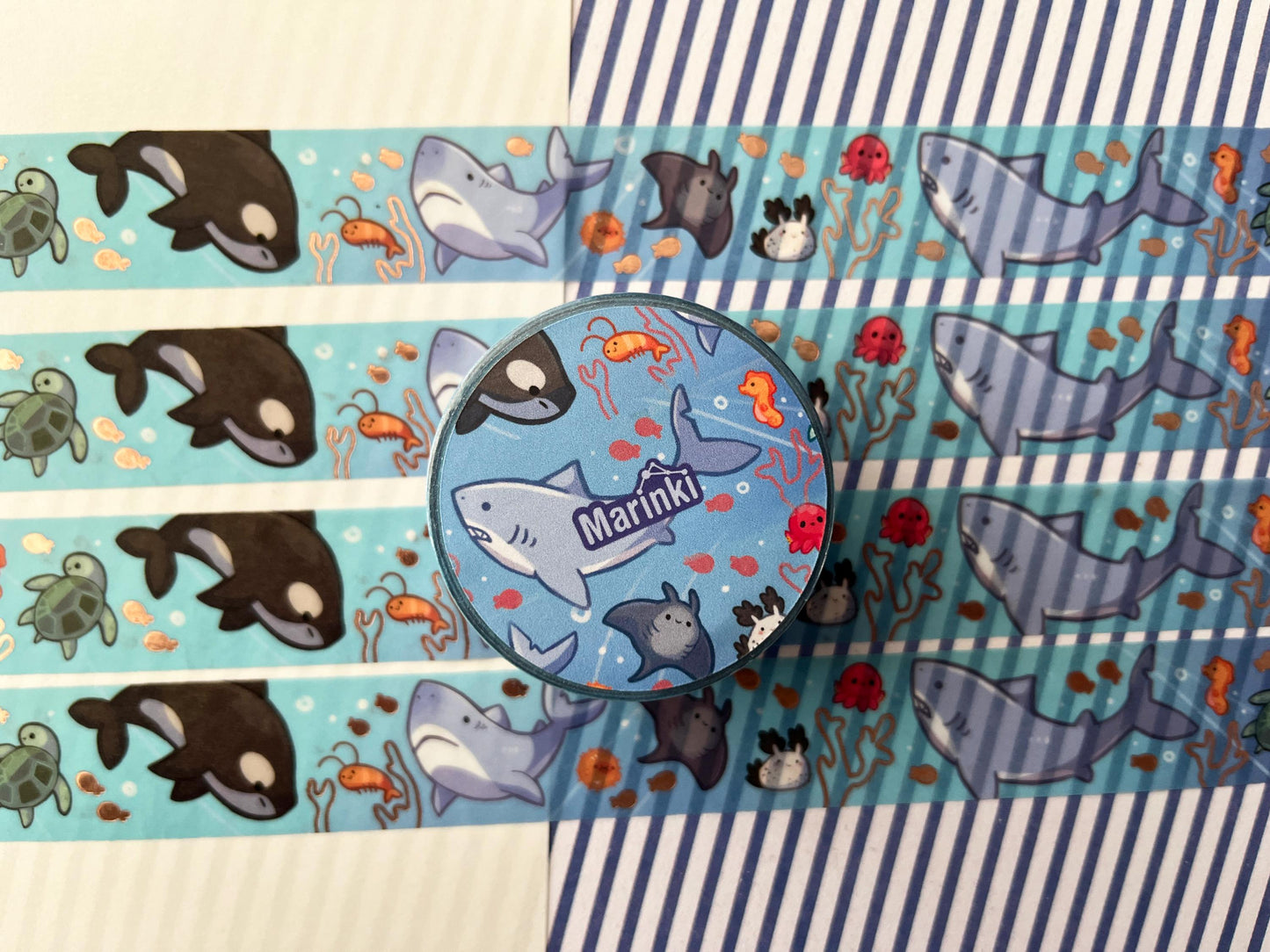 Sea theme sharks, orca, sea bunnie and more - Rose Gold Foil Washi Tape - 2cmx1000cm
