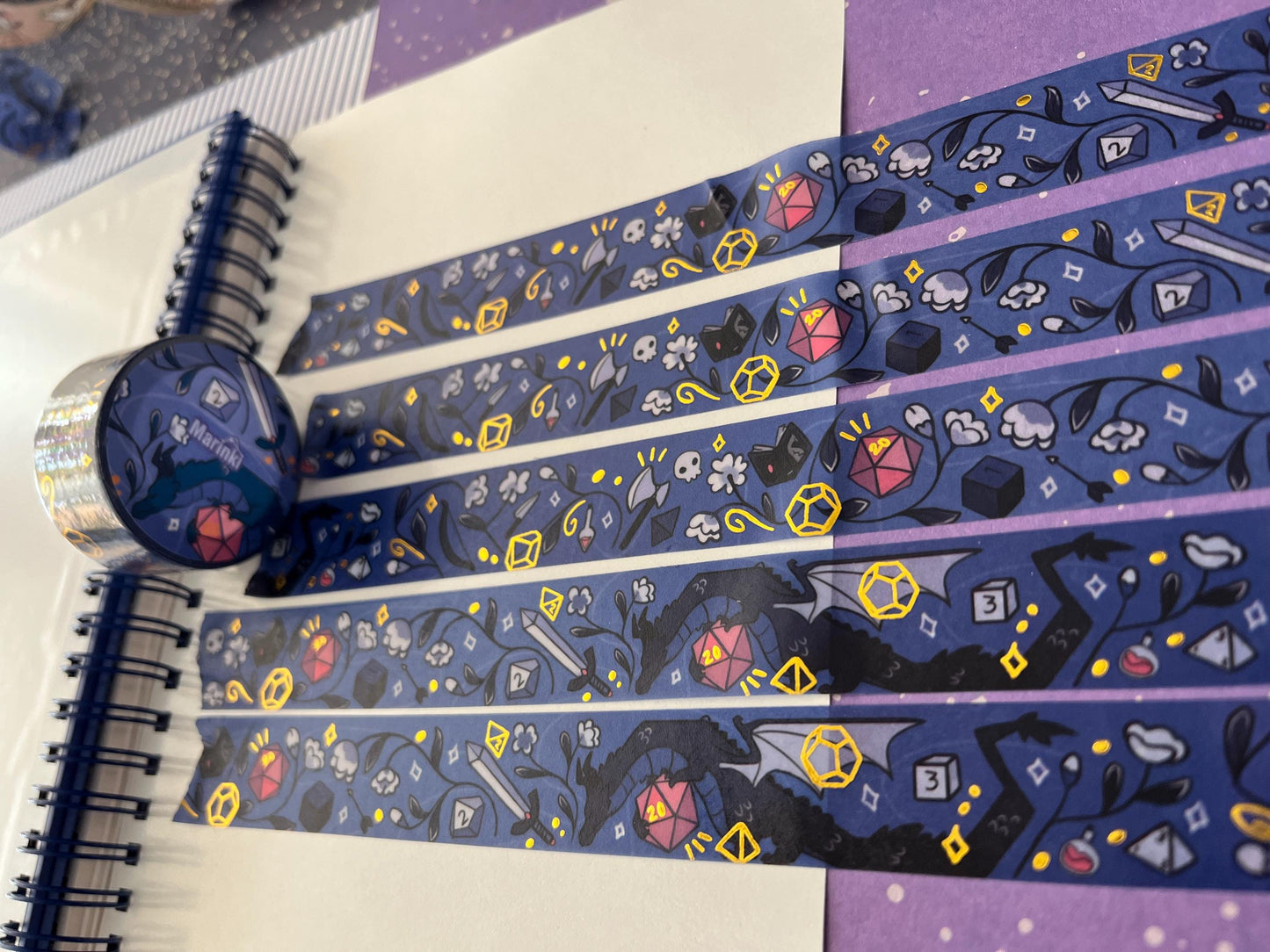 D&D Washi Tape: Dark Blue with Gold Foil - Fantasy Theme /  2cmx1000cm