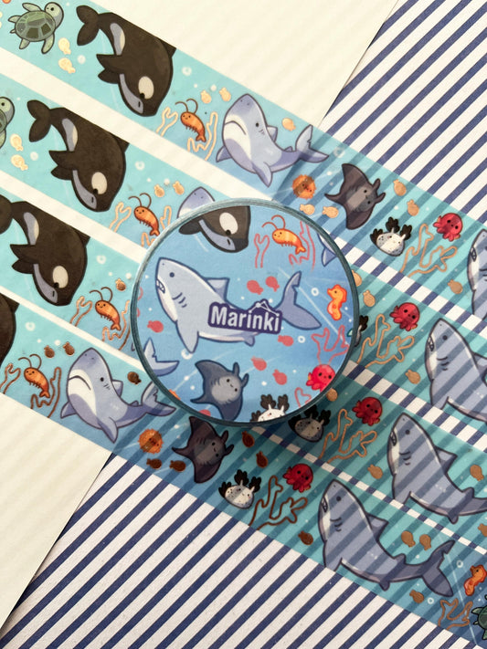 Sea theme sharks, orca, sea bunnie and more - Rose Gold Foil Washi Tape - 2cmx1000cm