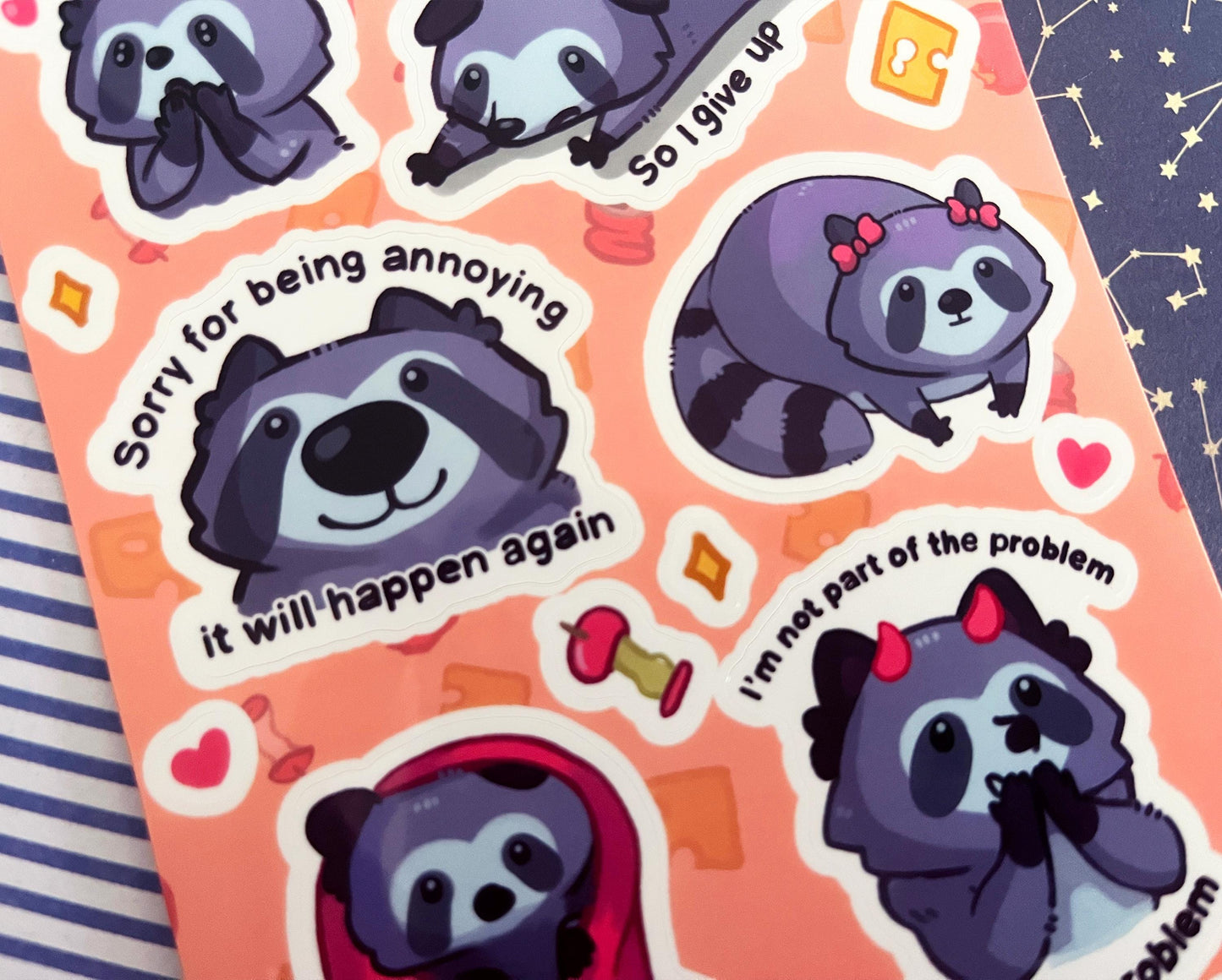 Sticker sheet raccoon meme  / A6 holographic Vinyl sticker