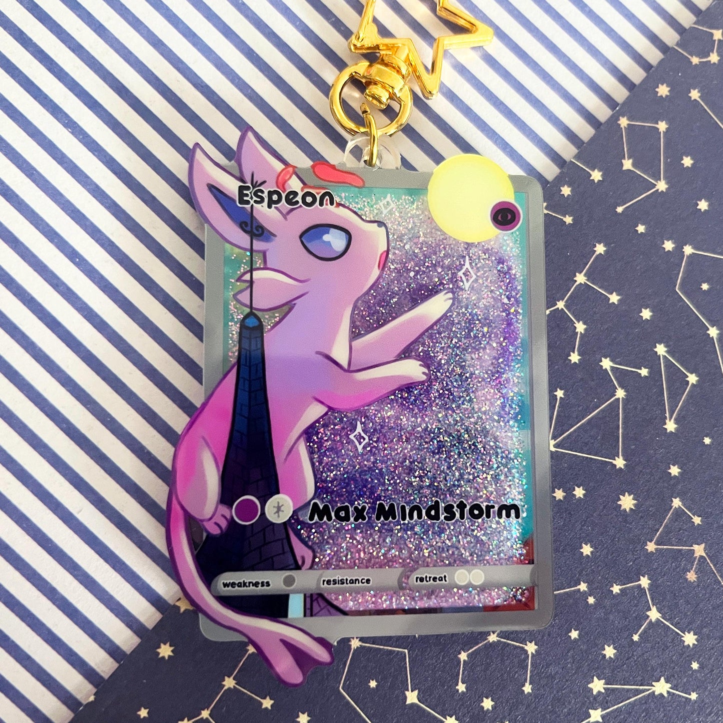 eeveelution liquid glitter charms Espeon / double sided / 8 cm /