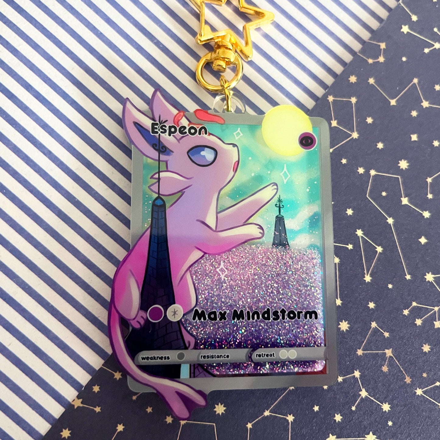 eeveelution liquid glitter charms Espeon / double sided / 8 cm /