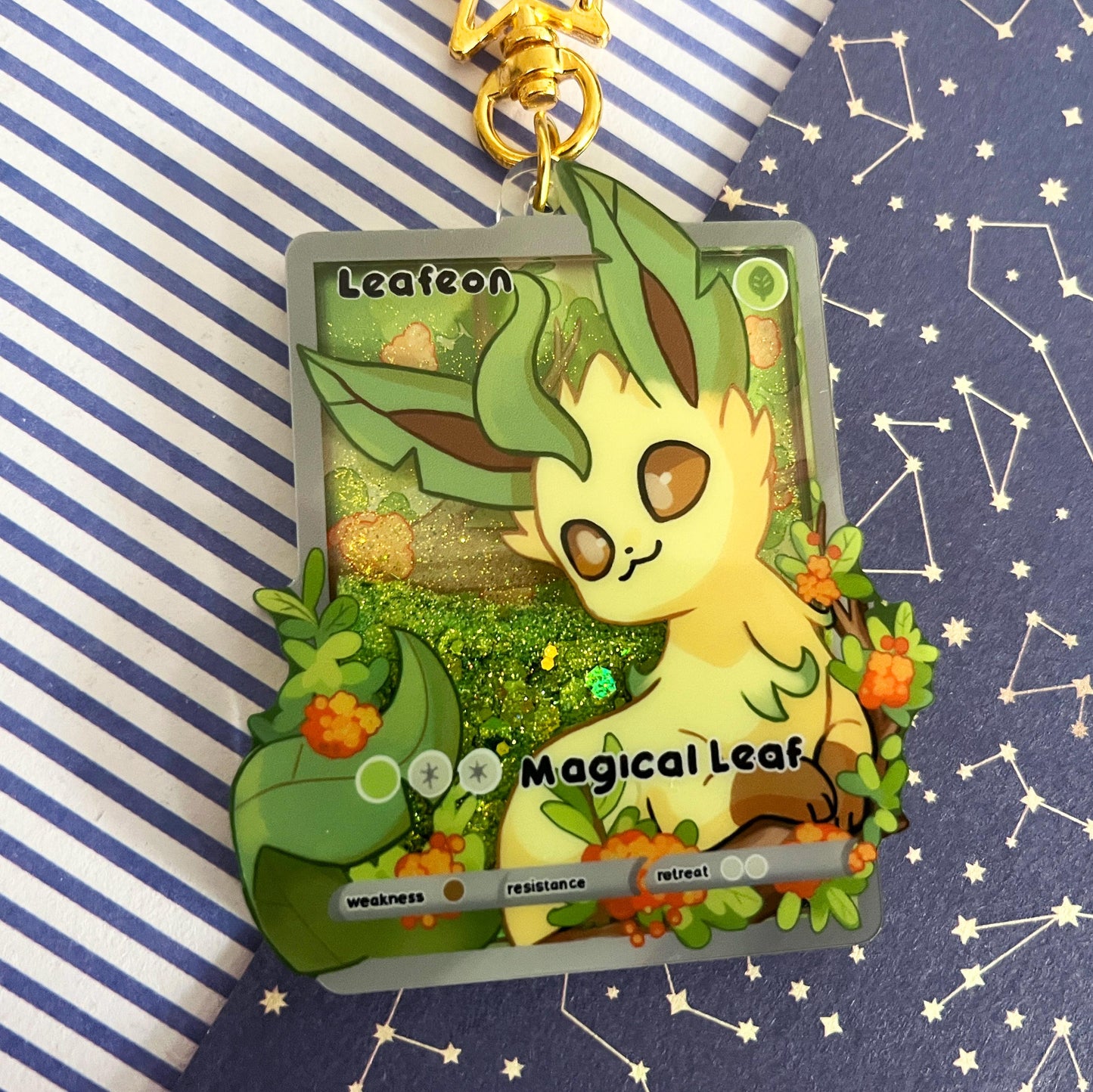 PRE-ORDER eeveelution liquid glitter charms Leafeon / double sided / 8 cm /