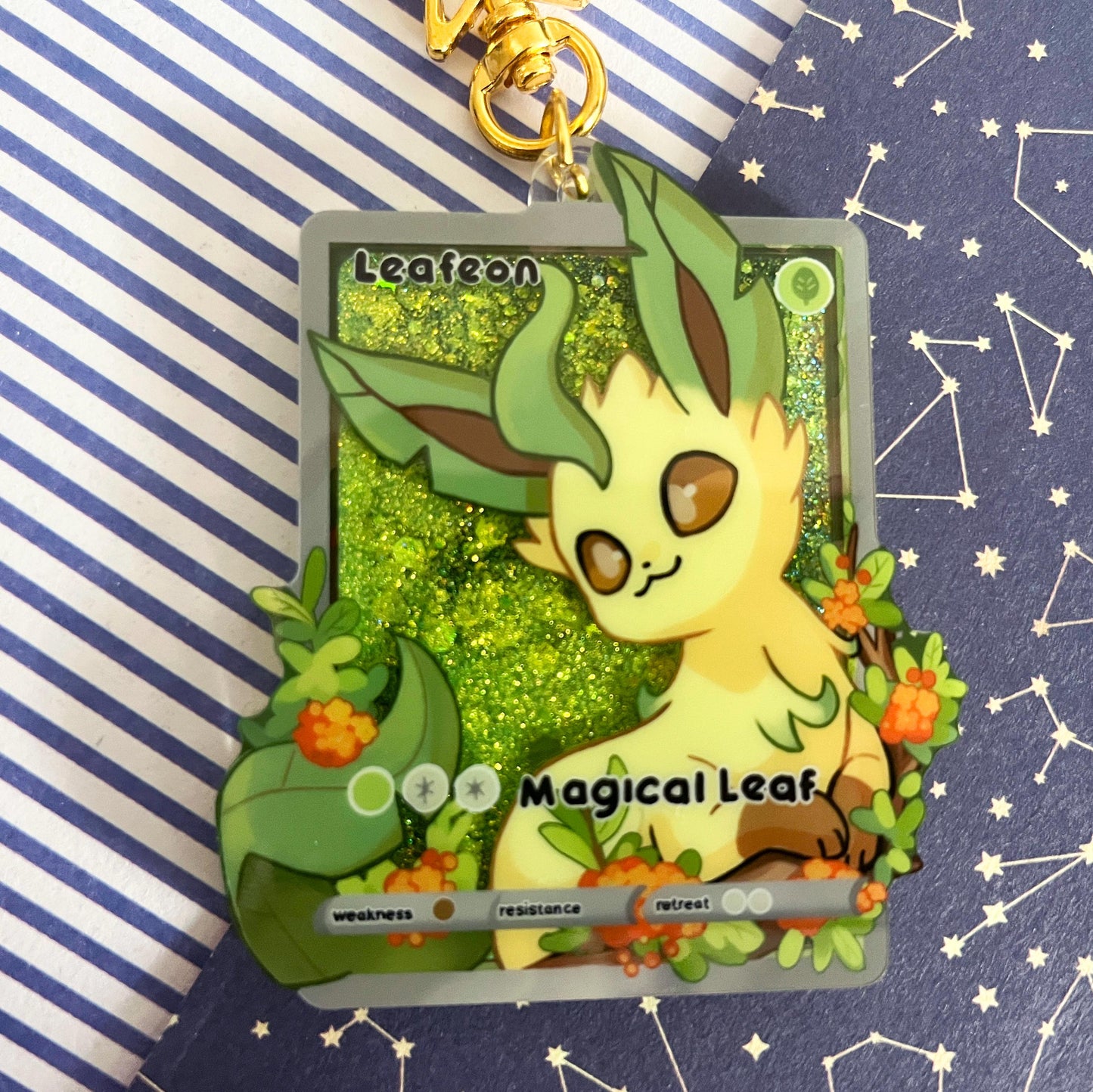 PRE-ORDER eeveelution liquid glitter charms Leafeon / double sided / 8 cm /
