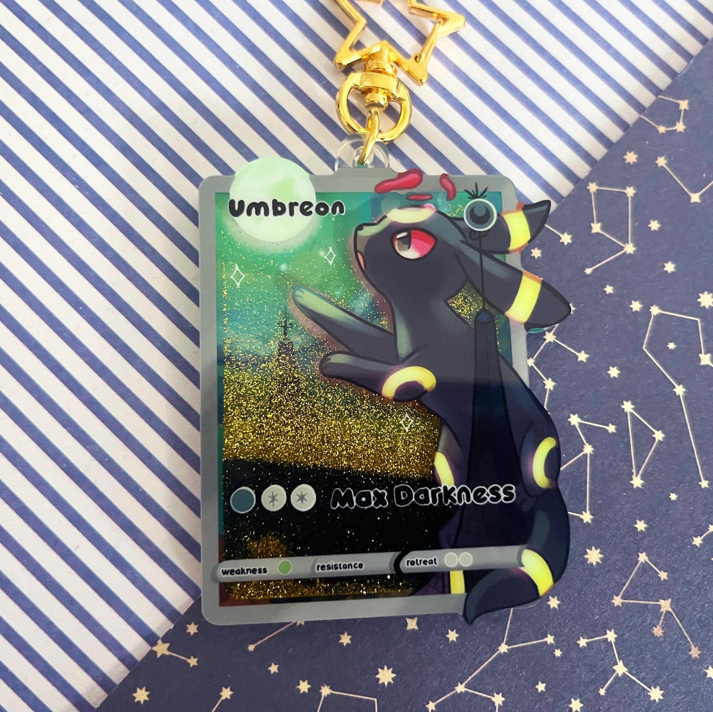 eeveelution liquid glitter charms Umbreon / double sided / 8 cm /