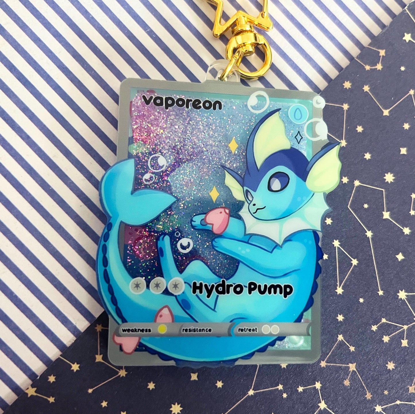 eeveelution liquid glitter charms vaporeon / double sided / 8 cm /