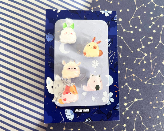 Acrylic Blop mini Pins / sheep, cat, bunny / around 1 to 2 cm / 5 pieces