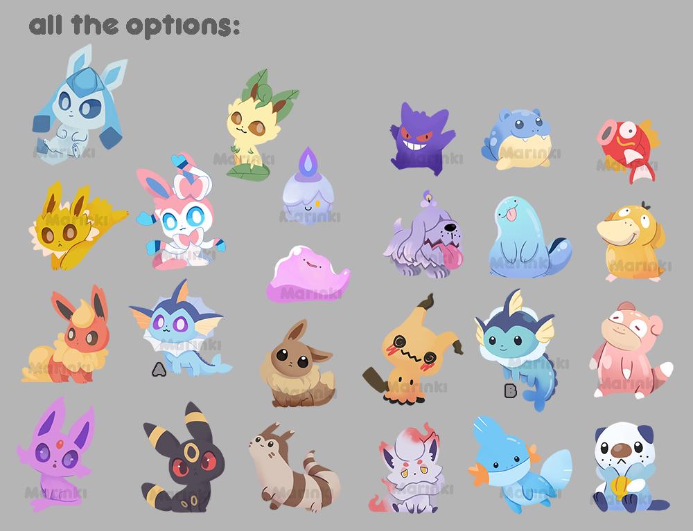 Acrylic mini pins Pokemon / water types, ghost type, normal type and eeveelution / around 1 to 2 cm / 4 pieces