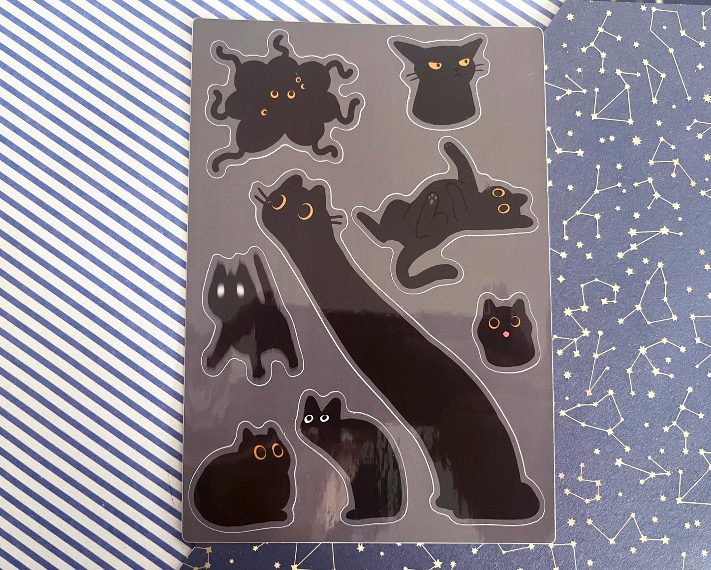 Holographic Black Cat, void cat Sticker Sheet: A6 Vinyl Decals