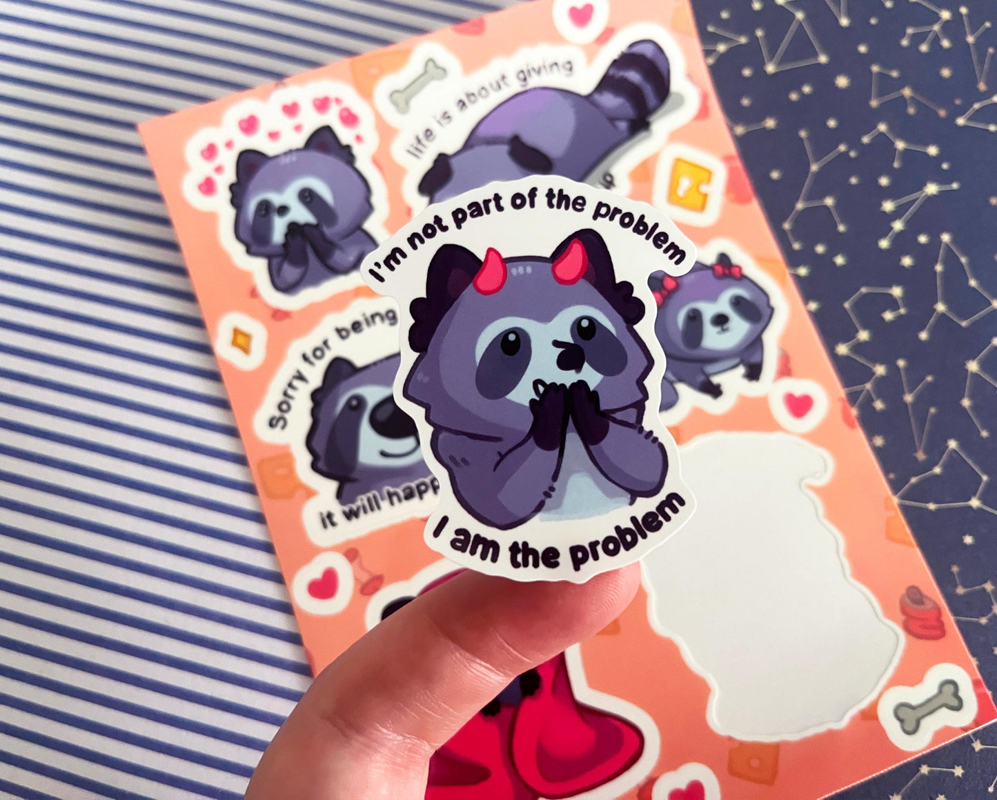 Sticker sheet raccoon meme  / A6 holographic Vinyl sticker