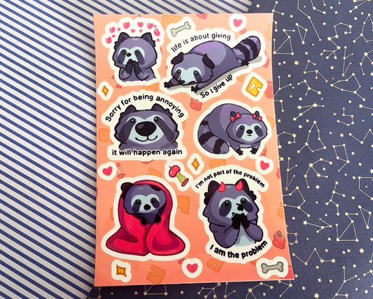 Sticker sheet raccoon meme  / A6 holographic Vinyl sticker