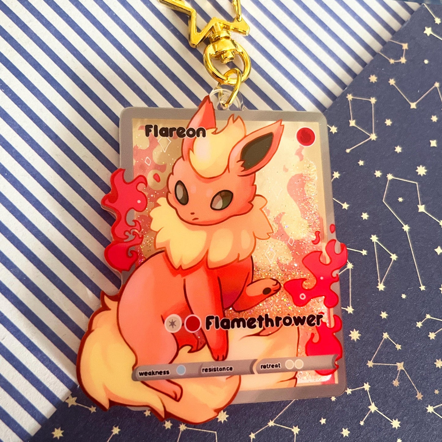 eeveelution liquid glitter charms Flareon / double sided / 8 cm /