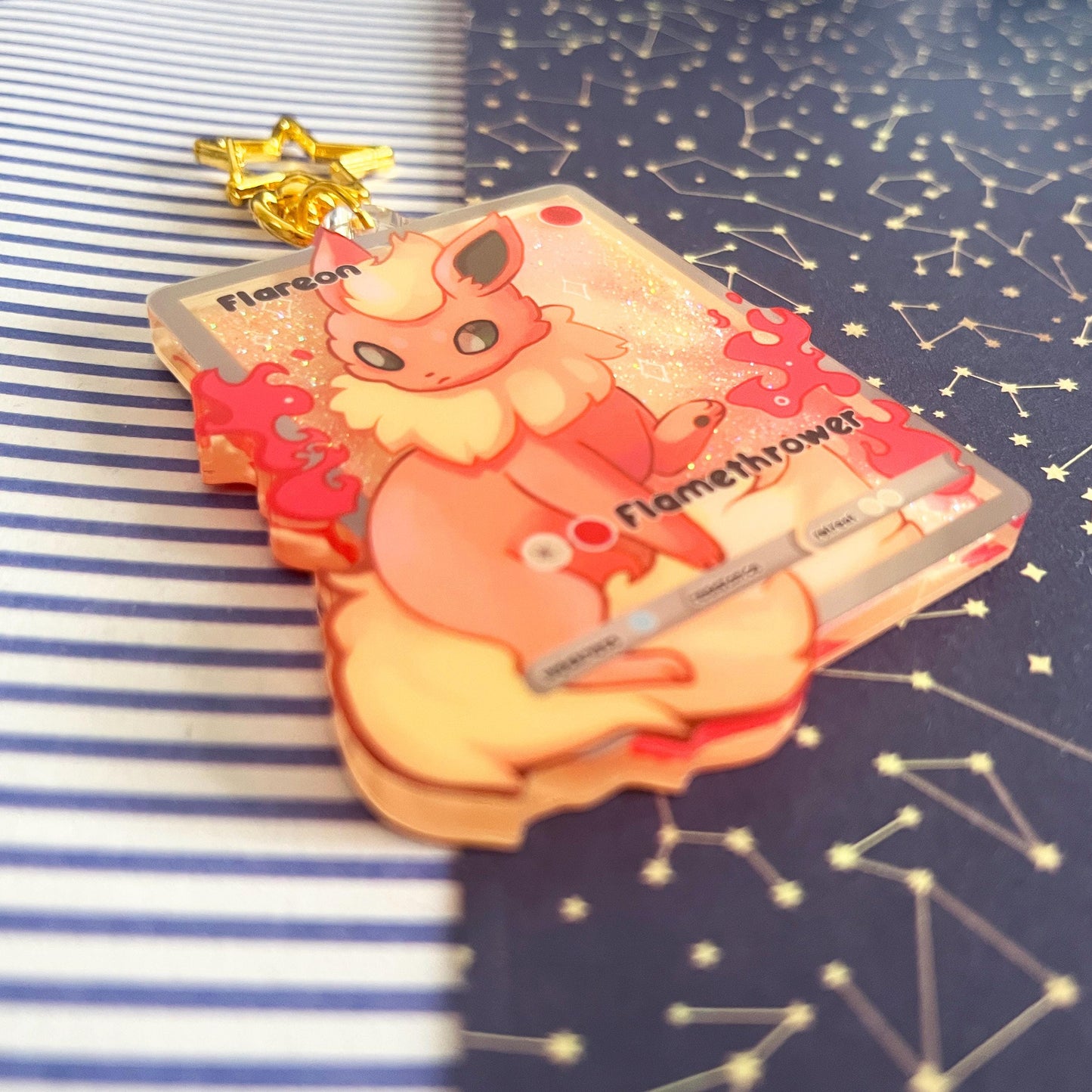 eeveelution liquid glitter charms Flareon / double sided / 8 cm /