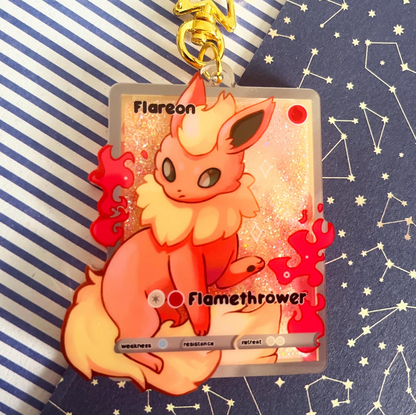 eeveelution liquid glitter charms Flareon / double sided / 8 cm /