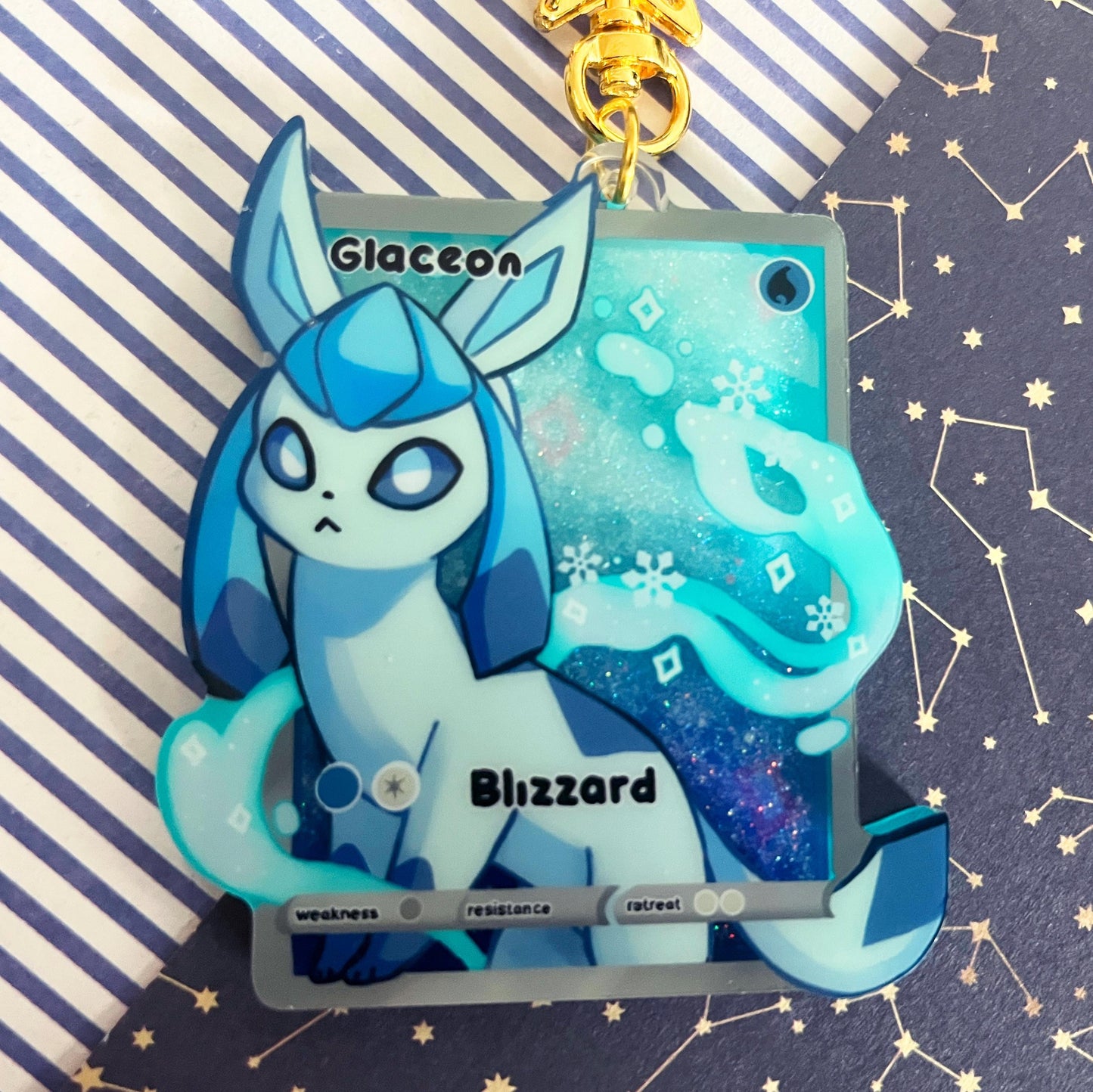 eeveelution liquid glitter charms Glaceon / double sided / 8 cm /