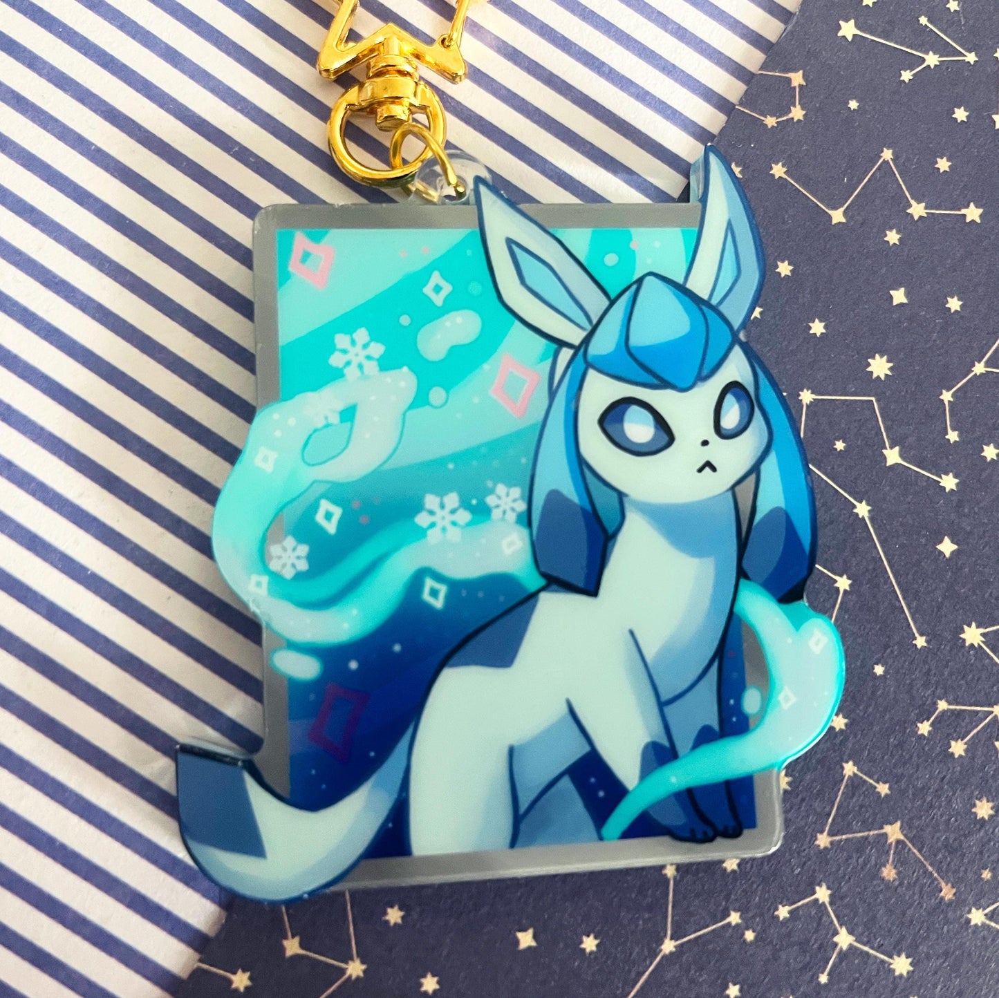 eeveelution liquid glitter charms Glaceon / double sided / 8 cm /