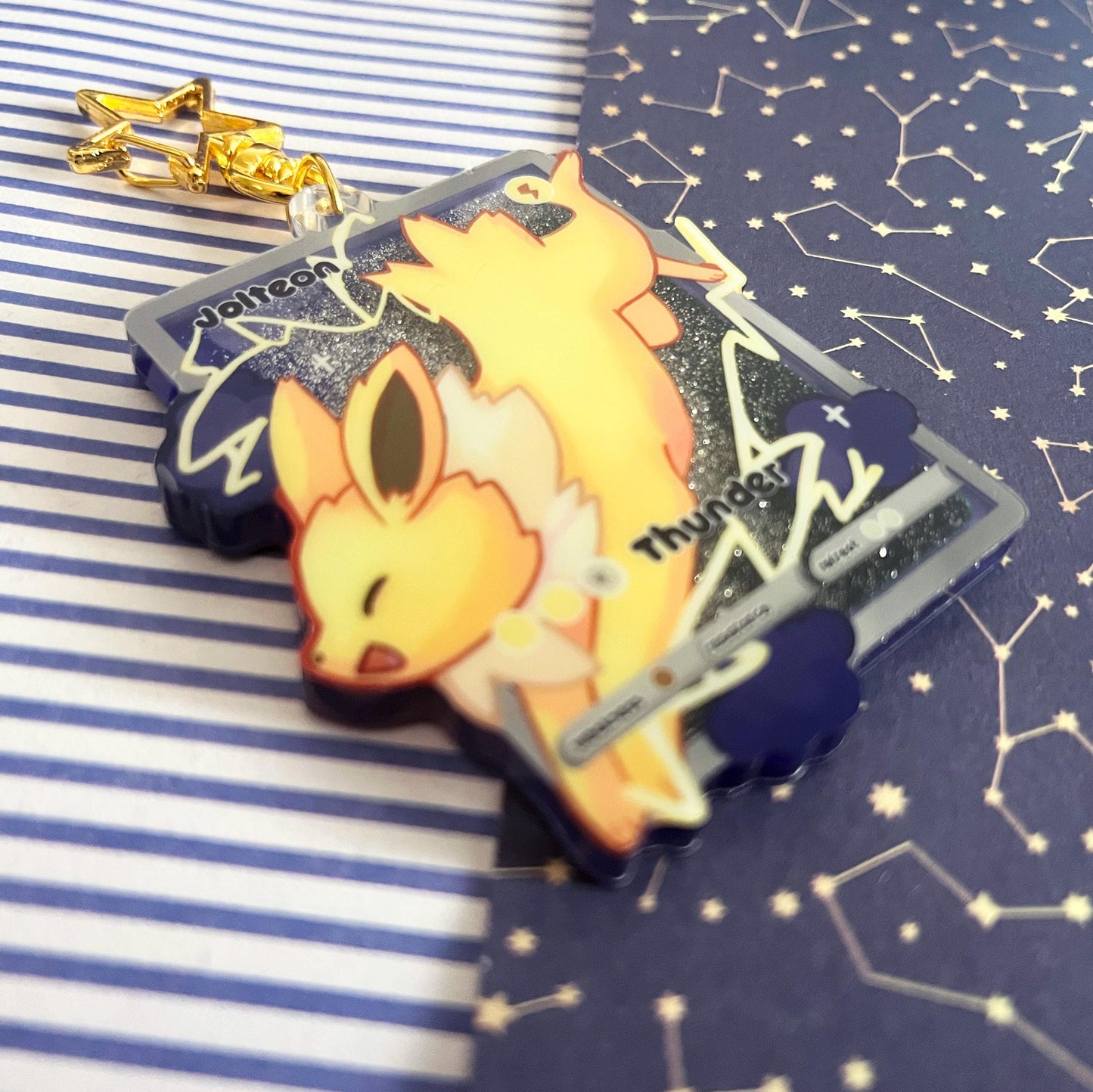 eeveelution liquid glitter charms Jolteon / double sided / 8 cm /