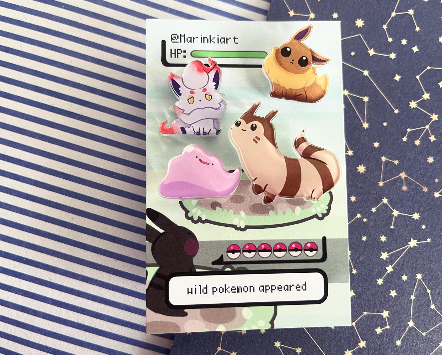 Acrylic mini pins Pokemon / water types, ghost type, normal type and eeveelution / around 1 to 2 cm / 4 pieces